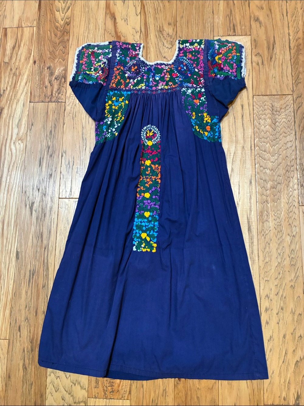 Girls Navy Embroidered Floral Dress